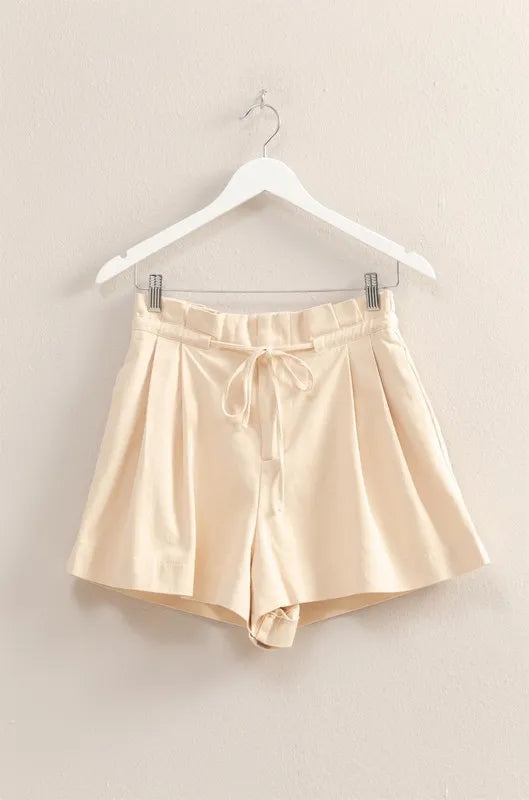 Hyfve High Waisted Washed Twill Paperbag Shorts