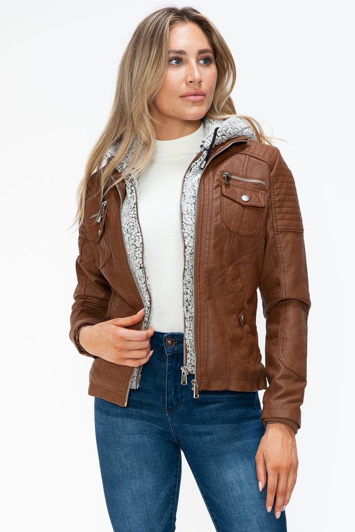 Ymi Removable Faux Layered Multi Pocket Jacket With Fuzzy Hood 2