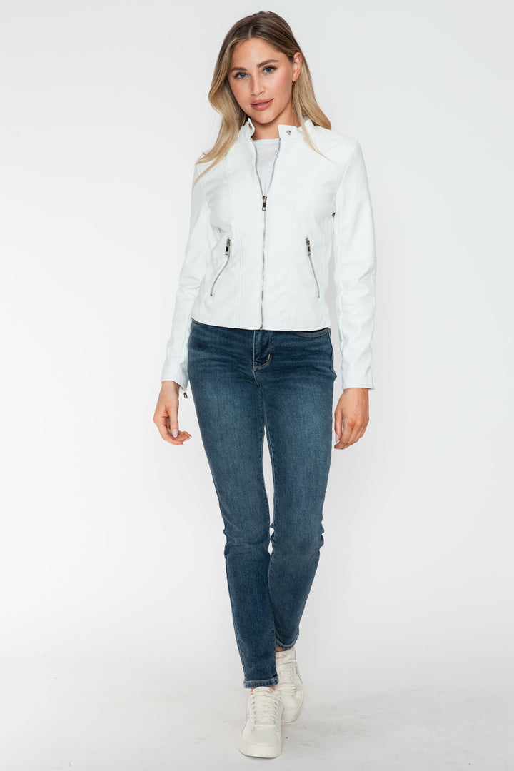 Snobbish Pu Leather Zip Up Jacket With Pockets 1