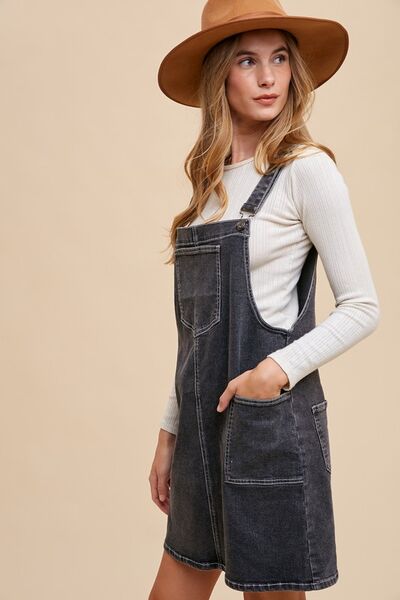 Black Annie Wear Wide Strap Denim Overall Dress With Pockets 1