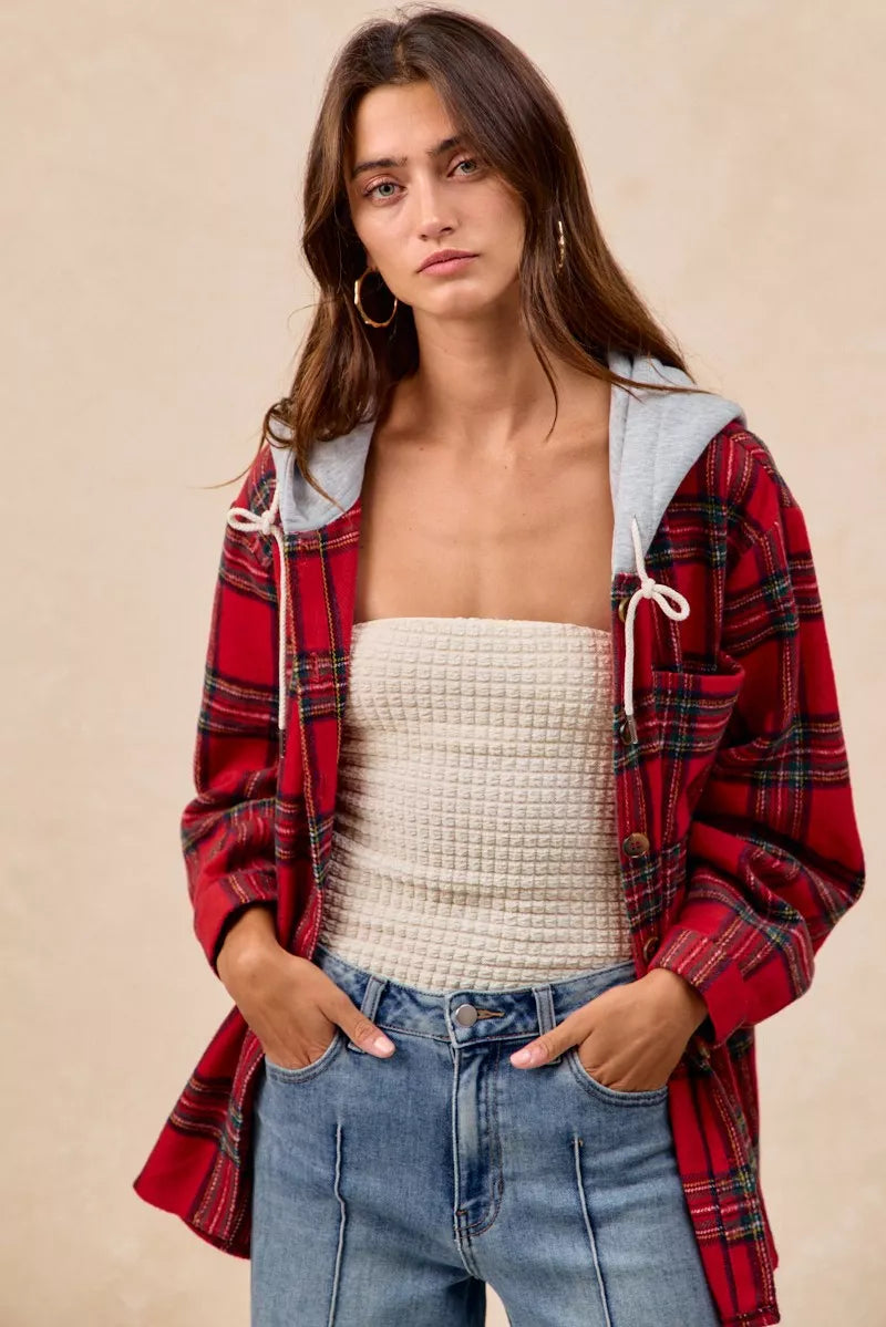 Bibi Brushed Plaid Hooded Jacket