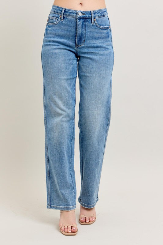 Medium Judy Blue Full Size Tummy Control Vintage Wash Straight Jeans Plus Size