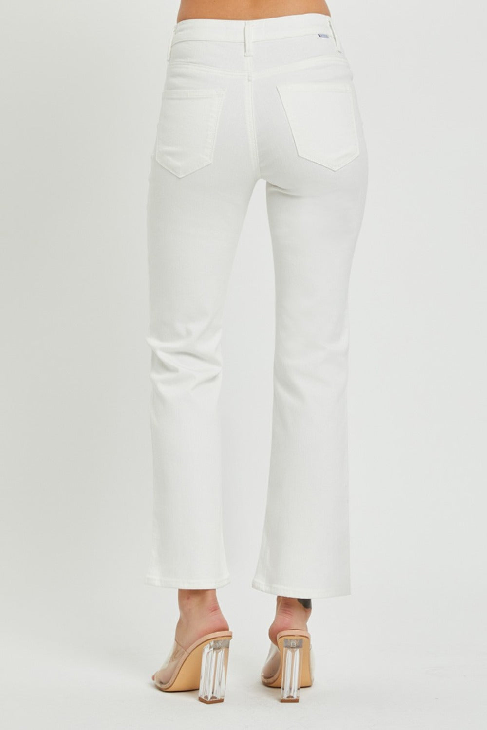 White Risen Full Size Mid Rise Bootcut Jeans With Pockets