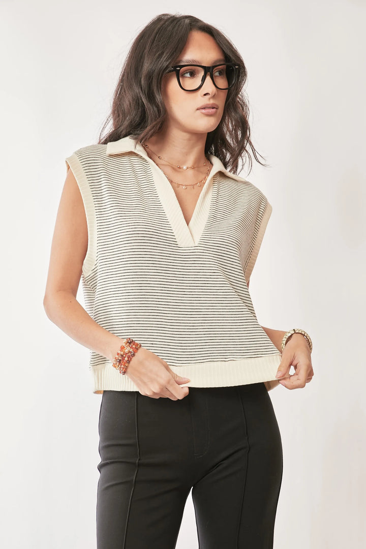 Davi Dani French Terry Boxy Fit Striped Sweater Vest