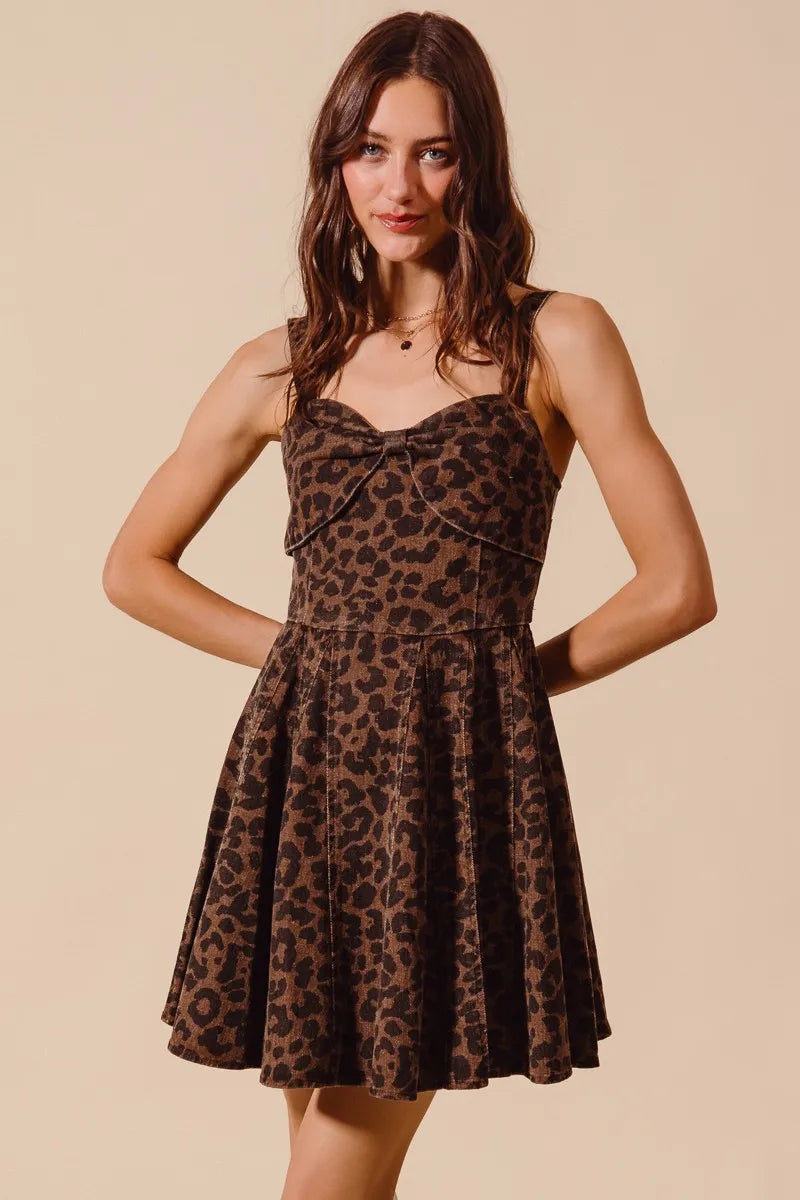 Mocha Leopard So Me Mineral Washed Leopard Flare Cami Dress