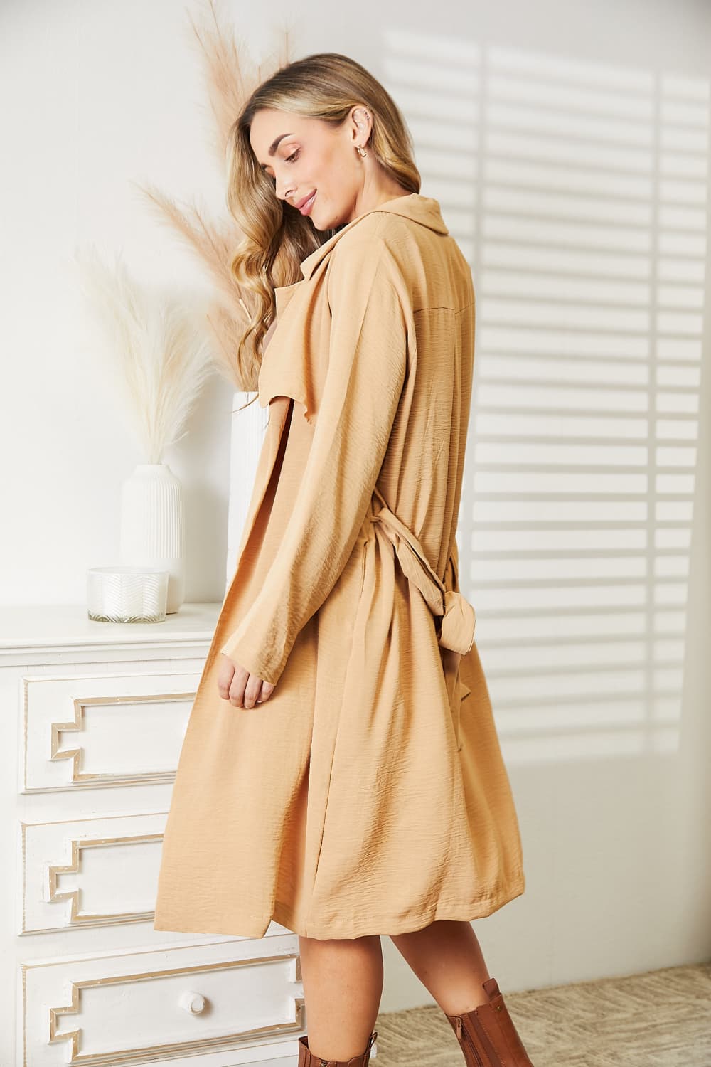 Khaki Culture Code Full Size Tied Trench Coat With Pockets