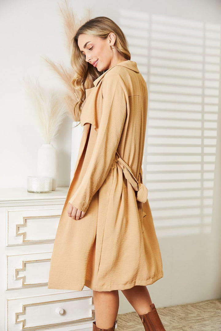 Khaki Culture Code Full Size Tied Trench Coat With Pockets