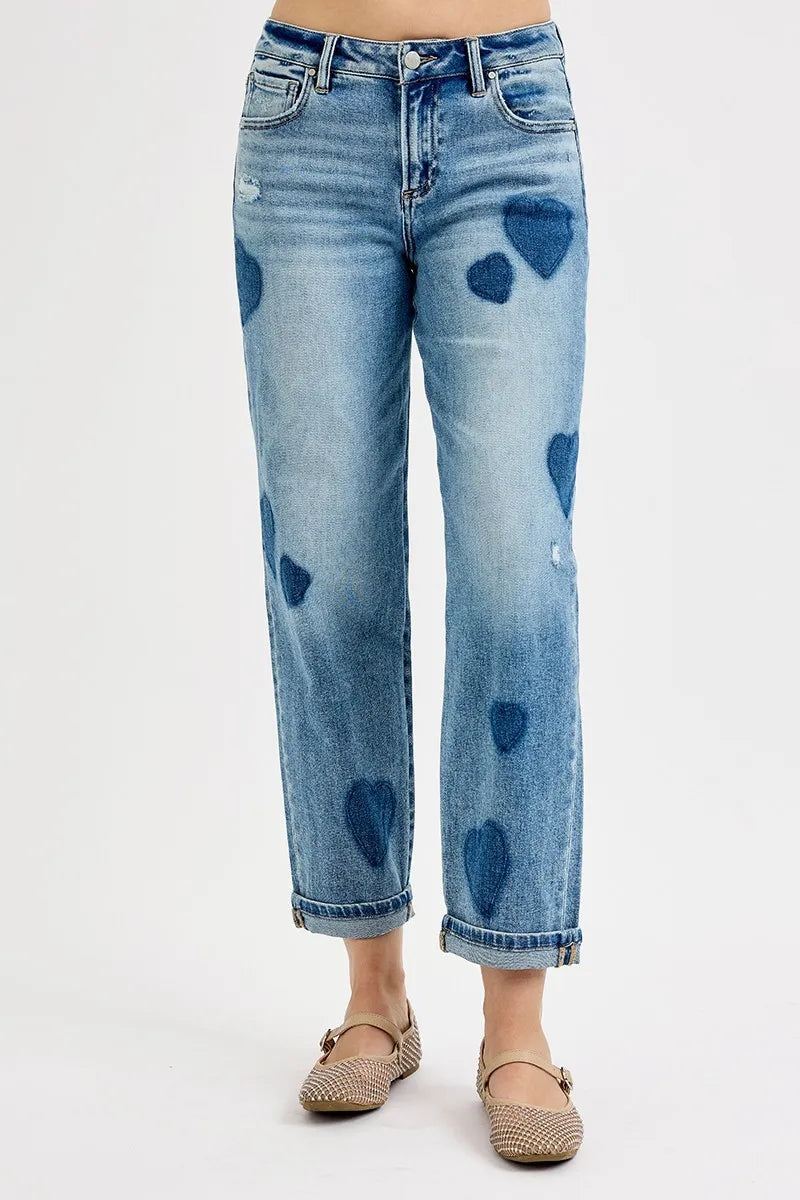 Light Risen Full Size Mid Rise Fit Boyfriend Heart Shade Jeans Plus Size