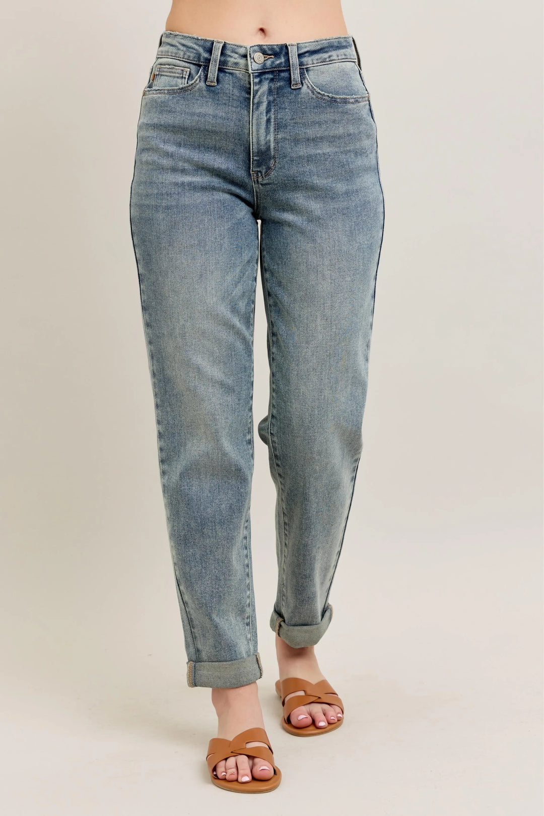 Md Judy Blue Full Size Hw Vintage Wash Double Roll Cuff Bf Jeans Plus Size