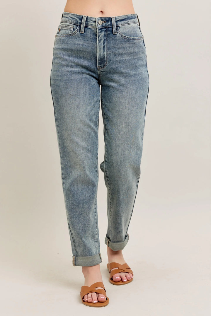 Md Judy Blue Full Size Hw Vintage Wash Double Roll Cuff Bf Jeans Plus Size
