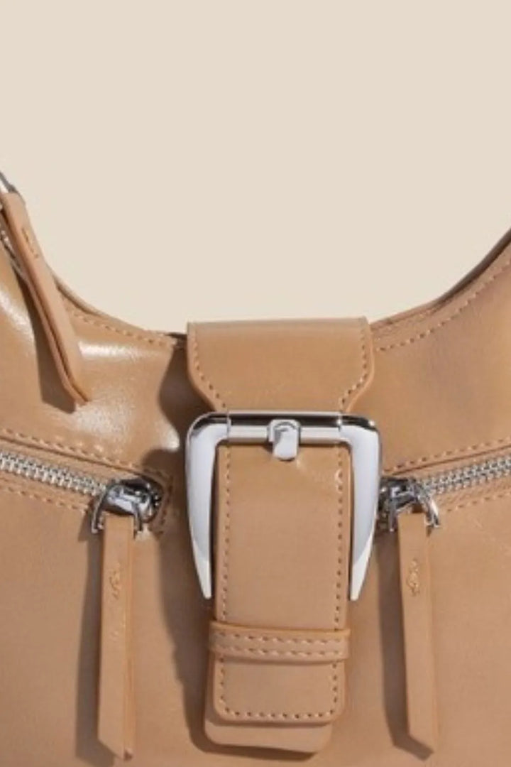 Fame Large Buckle Triple Zipper Hand Bag