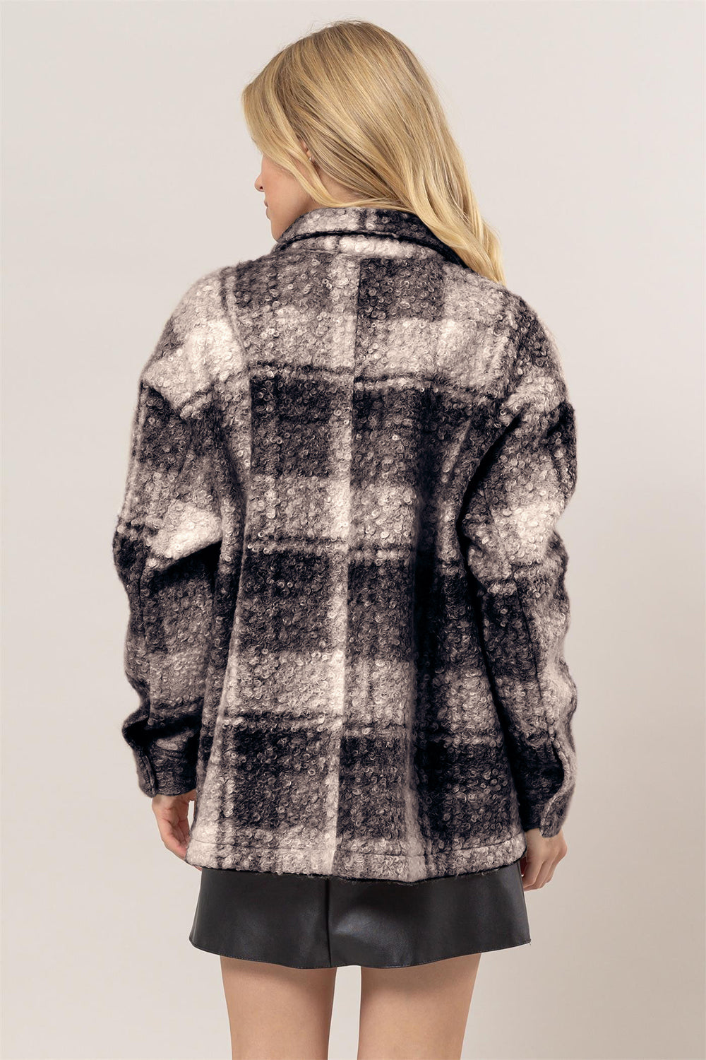 Black Hyfve Plaid Button Up Boucle Jacket