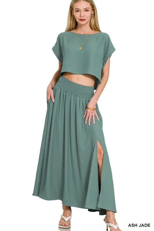 Ash Jade Zenana Heavy Woven Span Crop Tee Skirt Set 4