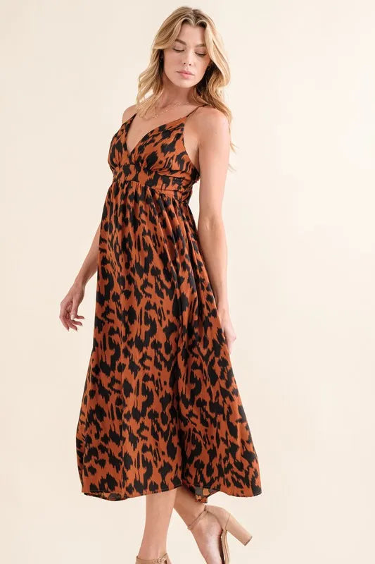 Brown And The Why Leopard Print Plunge Maxi Dress