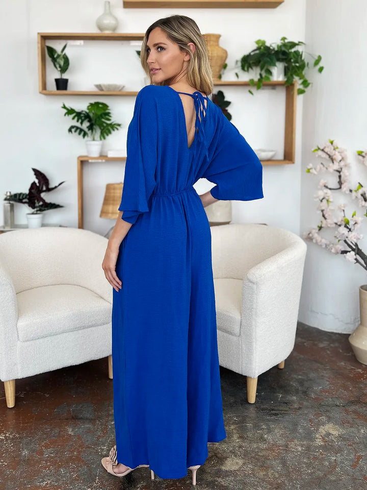Lavender Double Take Full Size Surplice Wide Leg Jumpsuit With Pockets
