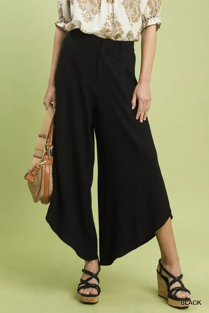 Black Umgee Flowy Asymmetrical Hem Wide Leg Pants 2