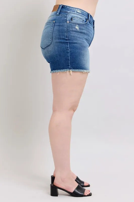Judy Blue Full Size V Front Denim Shorts With Shield Pockets Plus Size