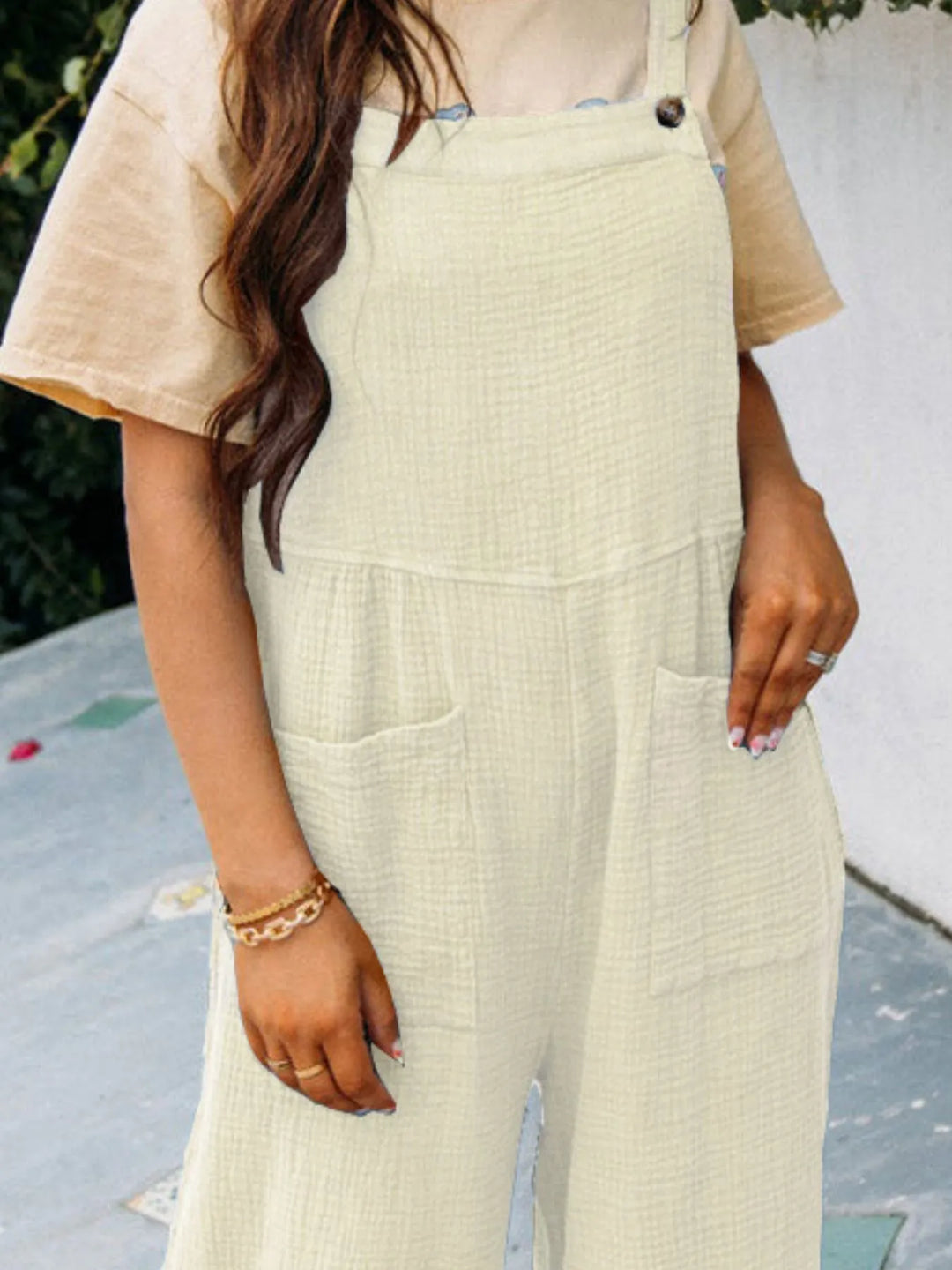 Rust Full Size Casual Wide Leg Textured Overalls Plus Size