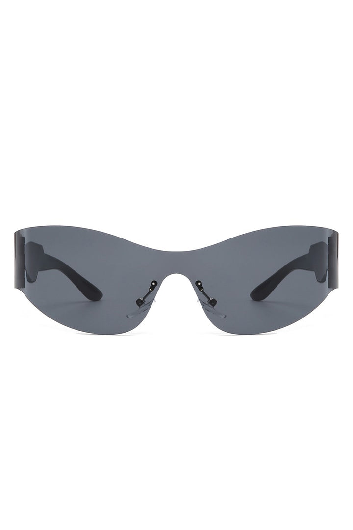 Black Rimless Shield Futuristic Sunglasses