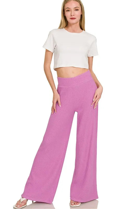 Zenana Rolled Sleeve Top And Pants Sweater Set