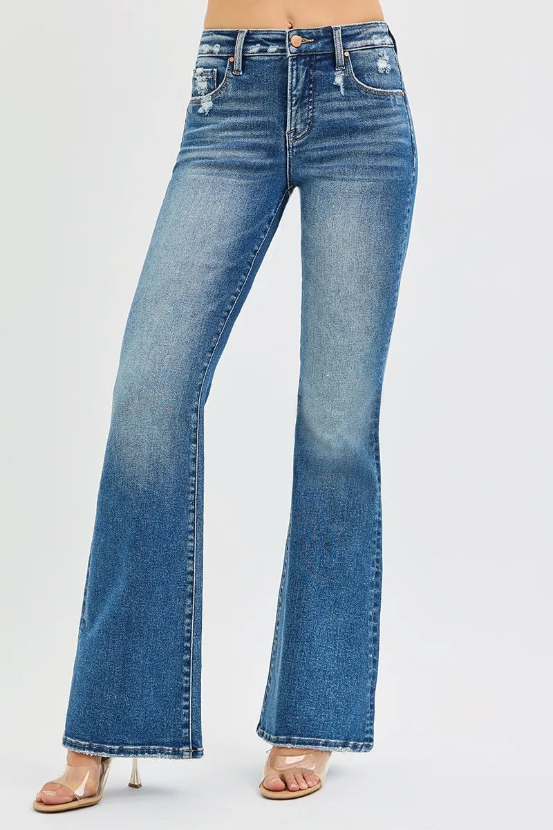 Dark Risen Full Size Tummy Control High Rise Flare Jeans Plus Size