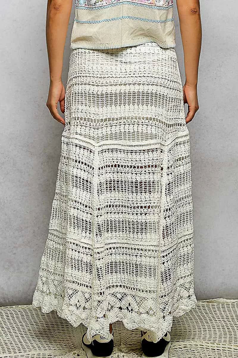 Pol Boho Crochet Knit Maxi Skirt
