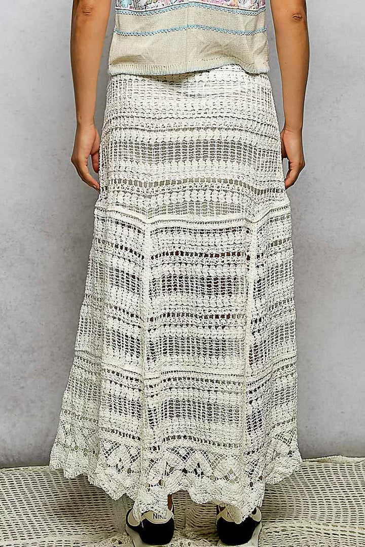 Pol Boho Crochet Knit Maxi Skirt