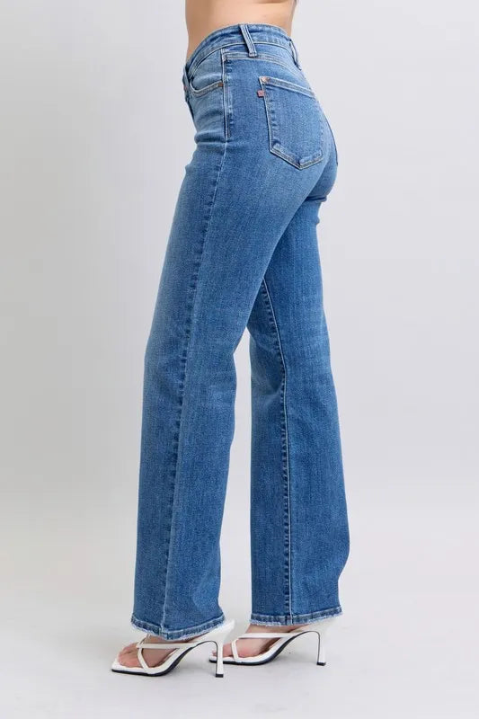 Dk Judy Blue Full Size High Waist V Front Vintage Wash Straight Jeans Plus Size