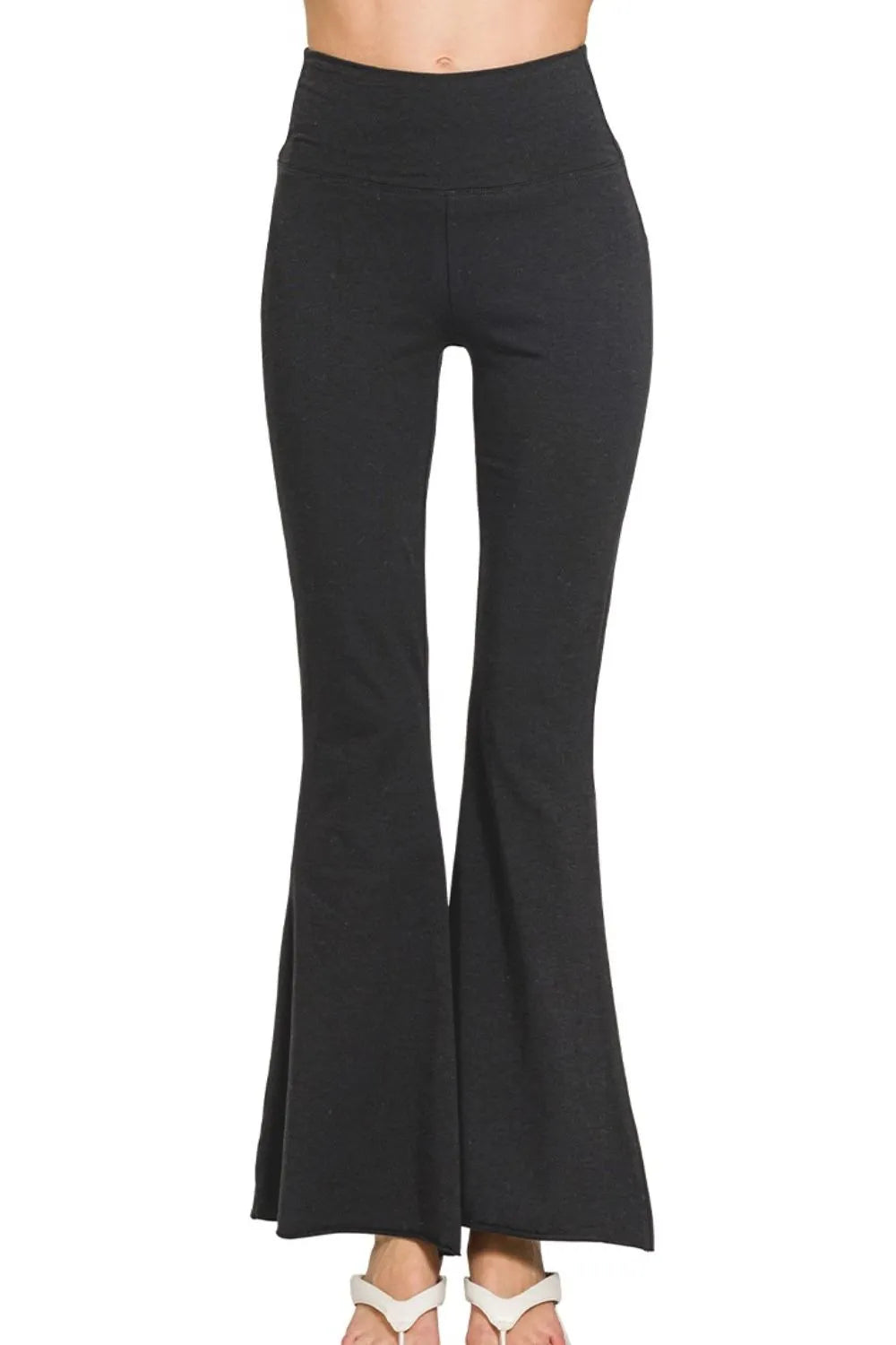 Black Zenana Raw Edge Hem Flare Yoga Pants
