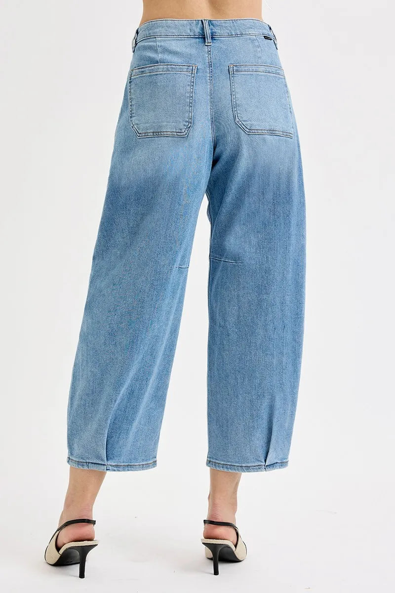 Medium Risen Full Size Mid Rise Fit Crop Wide Volume Leg Jeans Plus Size