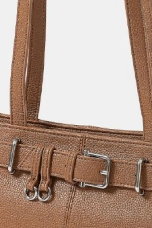Fame Belt Strap Textured Faux Leather Shoulder Bag 1