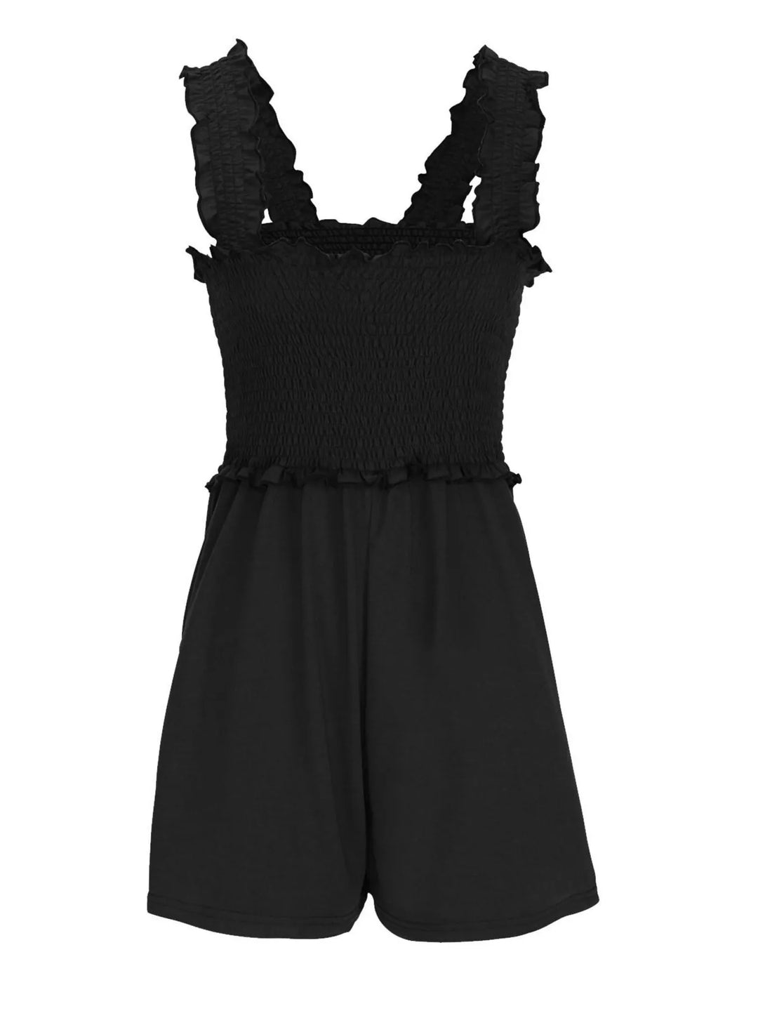 Black Smocked Square Neck Summer Romper