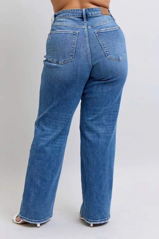 Dk Judy Blue Full Size High Waist V Front Vintage Wash Straight Jeans Plus Size
