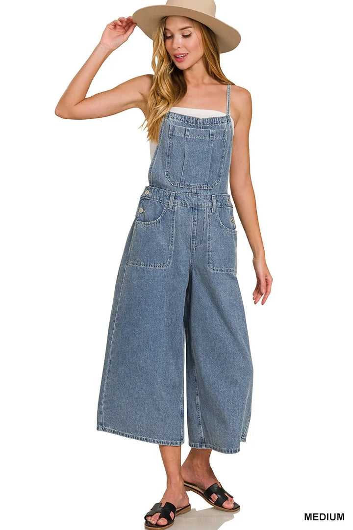 Medium Zenana Denim Medium Washed Wide Leg Overalls