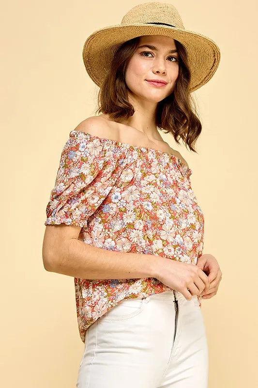 Lime N Chili Floral Print Short Sleeve Off The Shoulder Blouse 1