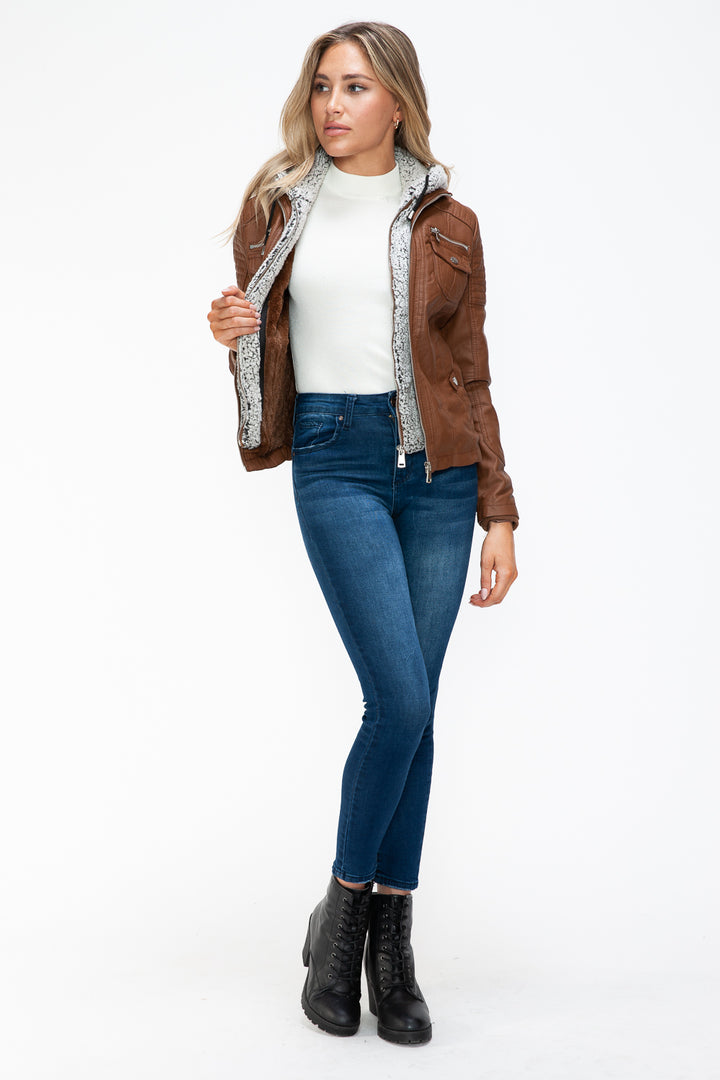 Ymi Removable Faux Layered Multi Pocket Jacket With Fuzzy Hood 2