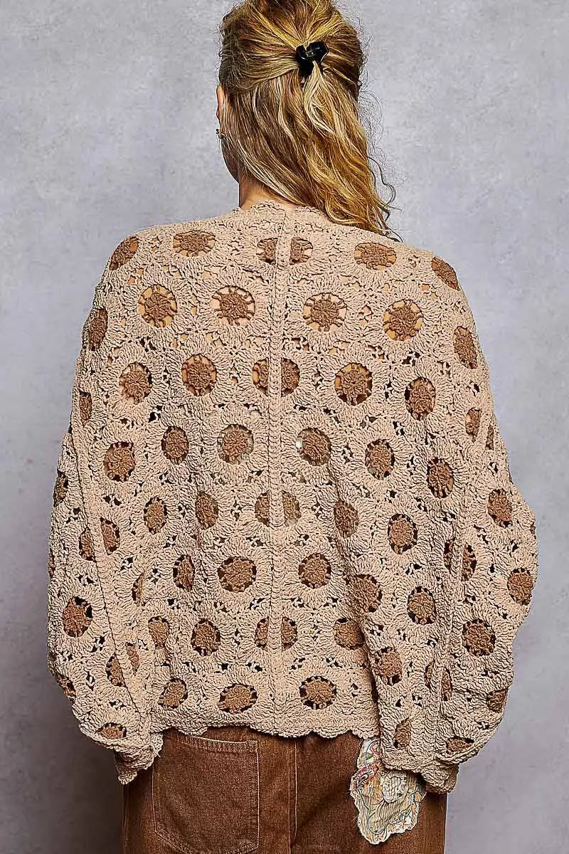 Pol Openwork V Neck Chenille Cardigan With Contrast Floral 4