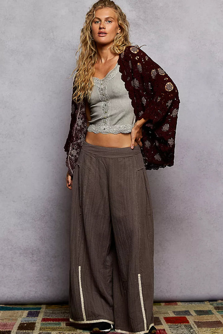 Pol Openwork V Neck Chenille Cardigan With Contrast Floral 2