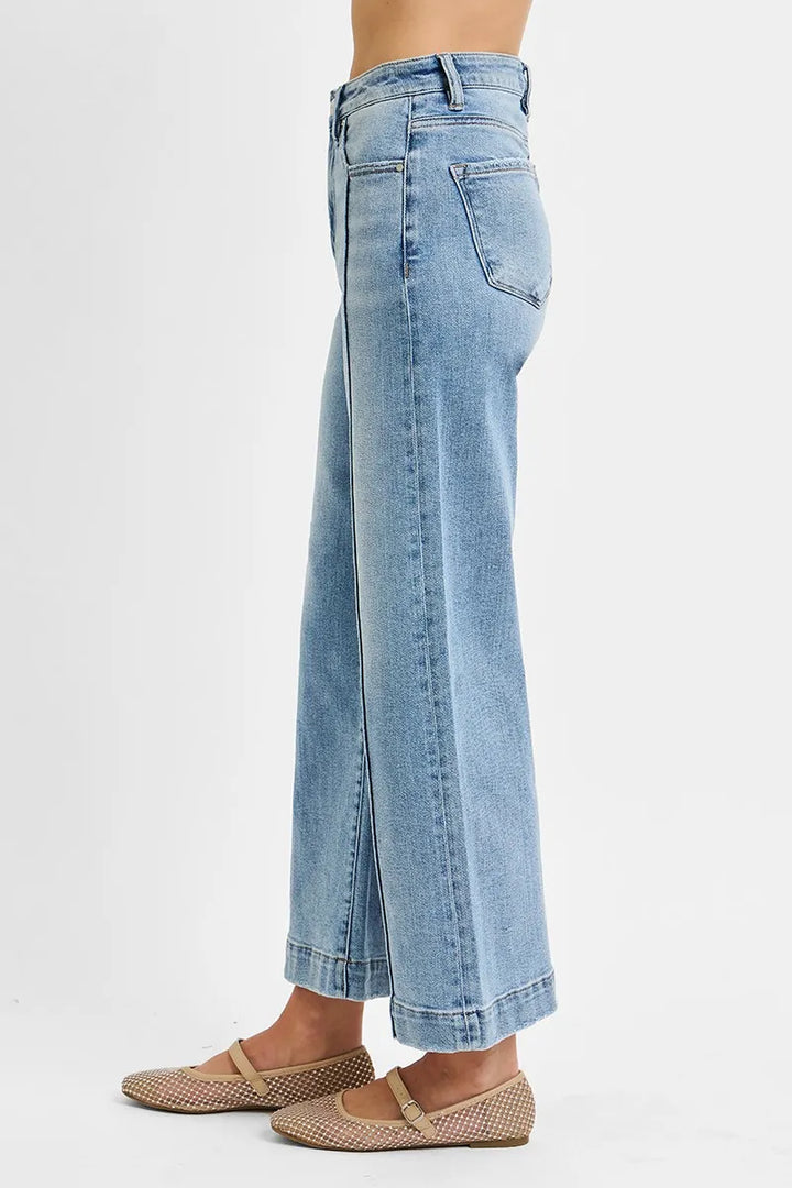 Light Risen Full Size High Rise Crop Wide Leg Jeans Plus Size