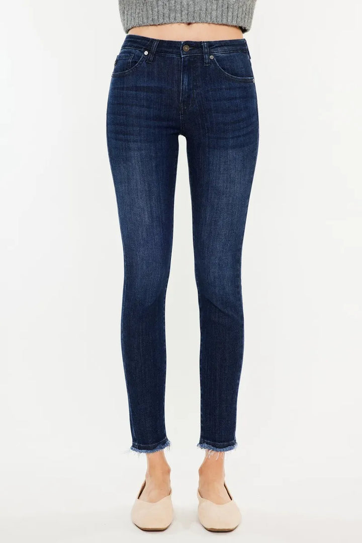 Dark Kancan High Rise Slim Fit Raw Hem Ankle Jeans