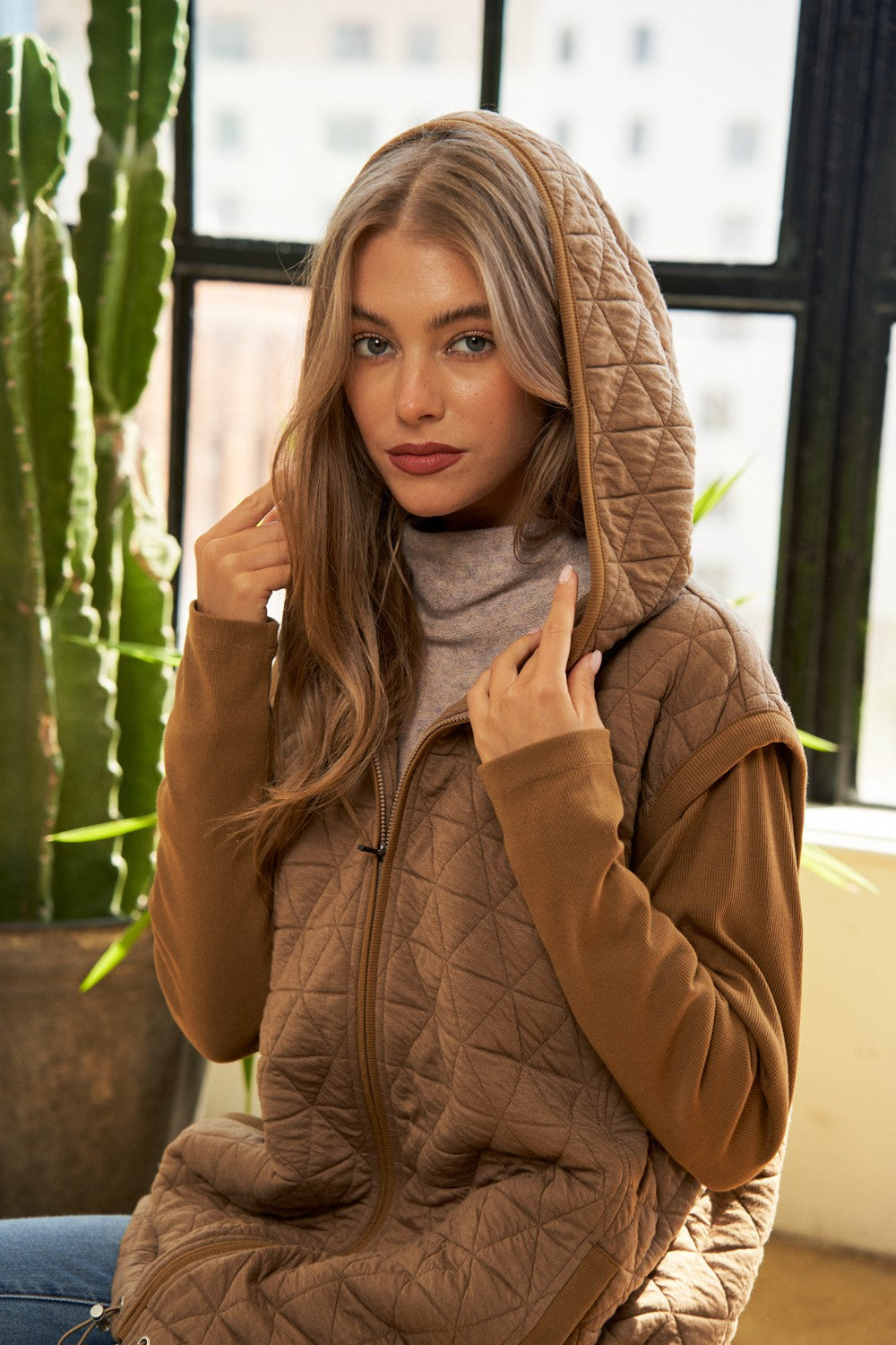 Solid Long Sleeve Zipper Front Hoodie Jacket | Anekay