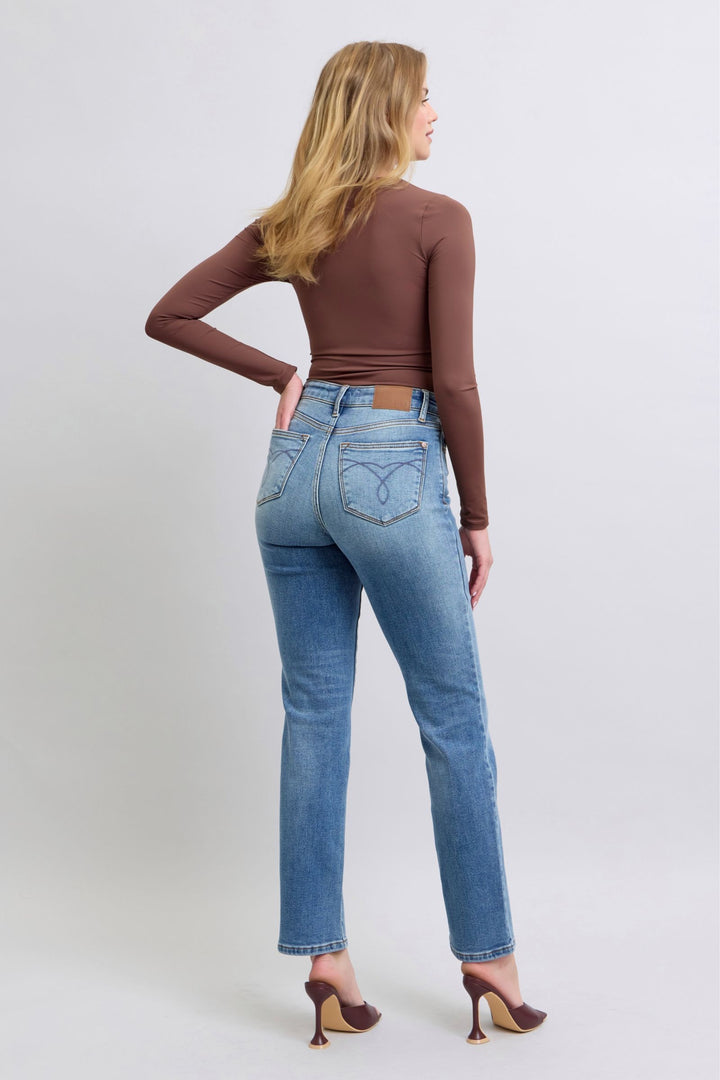 Medium Judy Blue Full Size Run Vintage Wash Thermal Straight Jeans
