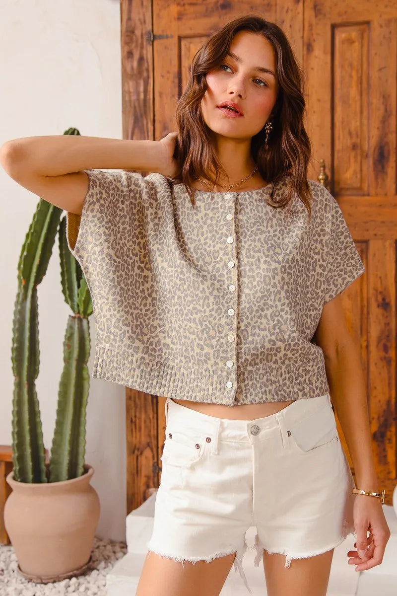 Leopard So Me Leopard Print Button Front Sweater Cardigan