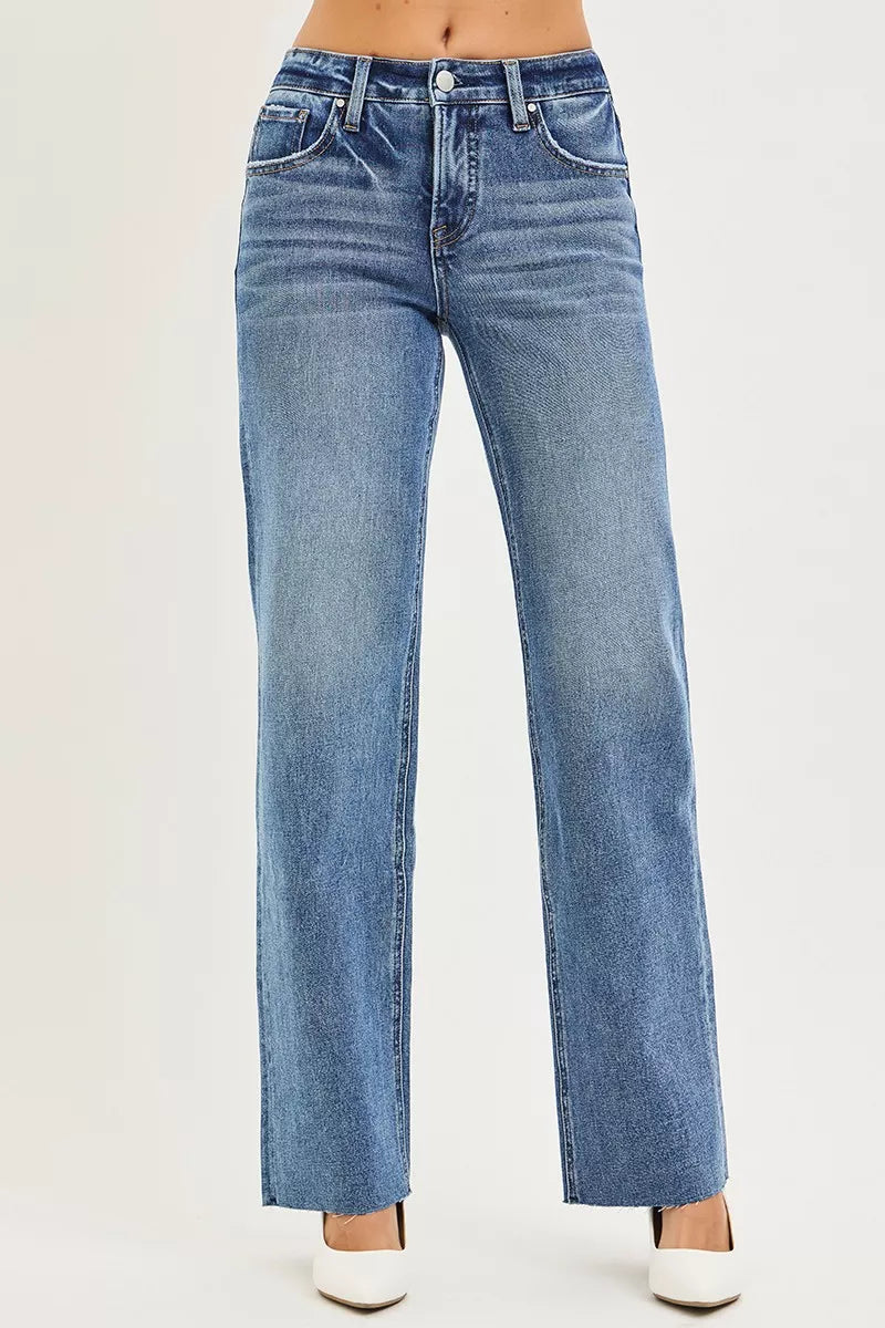 Dark Risen Tummy Control 4 Way Stretch Mid Rise Straight Jeans