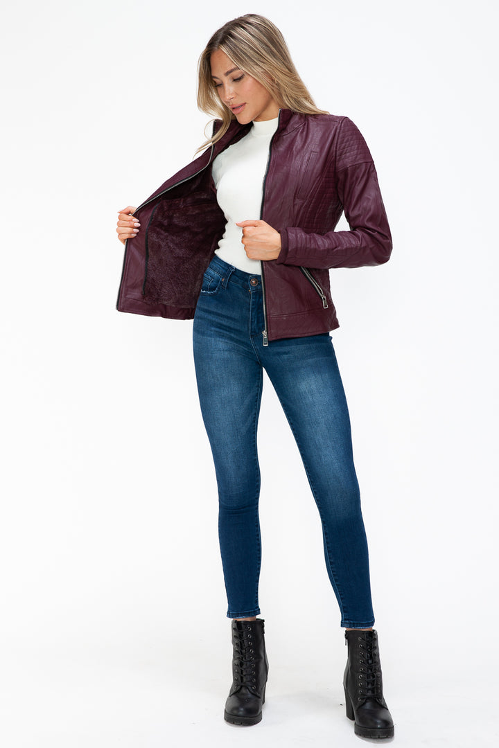 Ymi Faux Layered Double Zipper Jacket With Fuzzy Hood 1