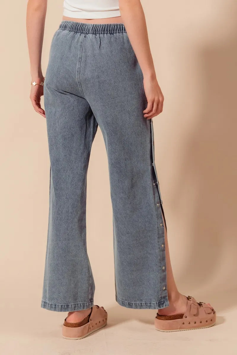 Denim So Me Mid Rise Drawstring Jeans With Side Snap Button