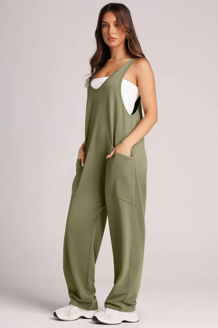 Matcha Green Lovelet Wide Strap Jumpsuit With Pockets