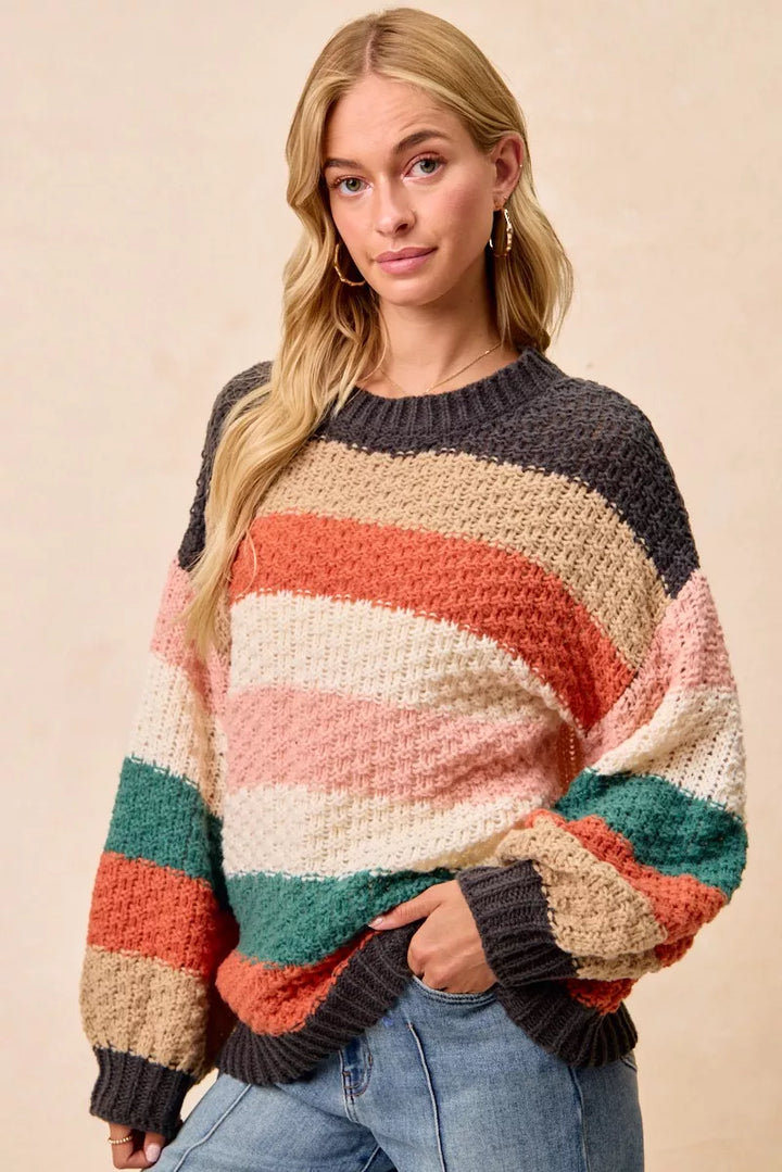 Bibi Stripes Color Block Chunky Sweater