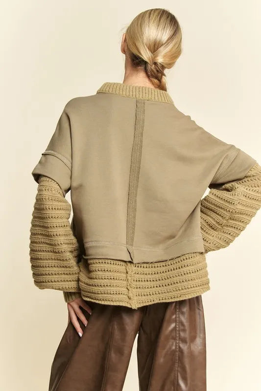 Olive Davi Dani Faux Layered Round Neck Sweater