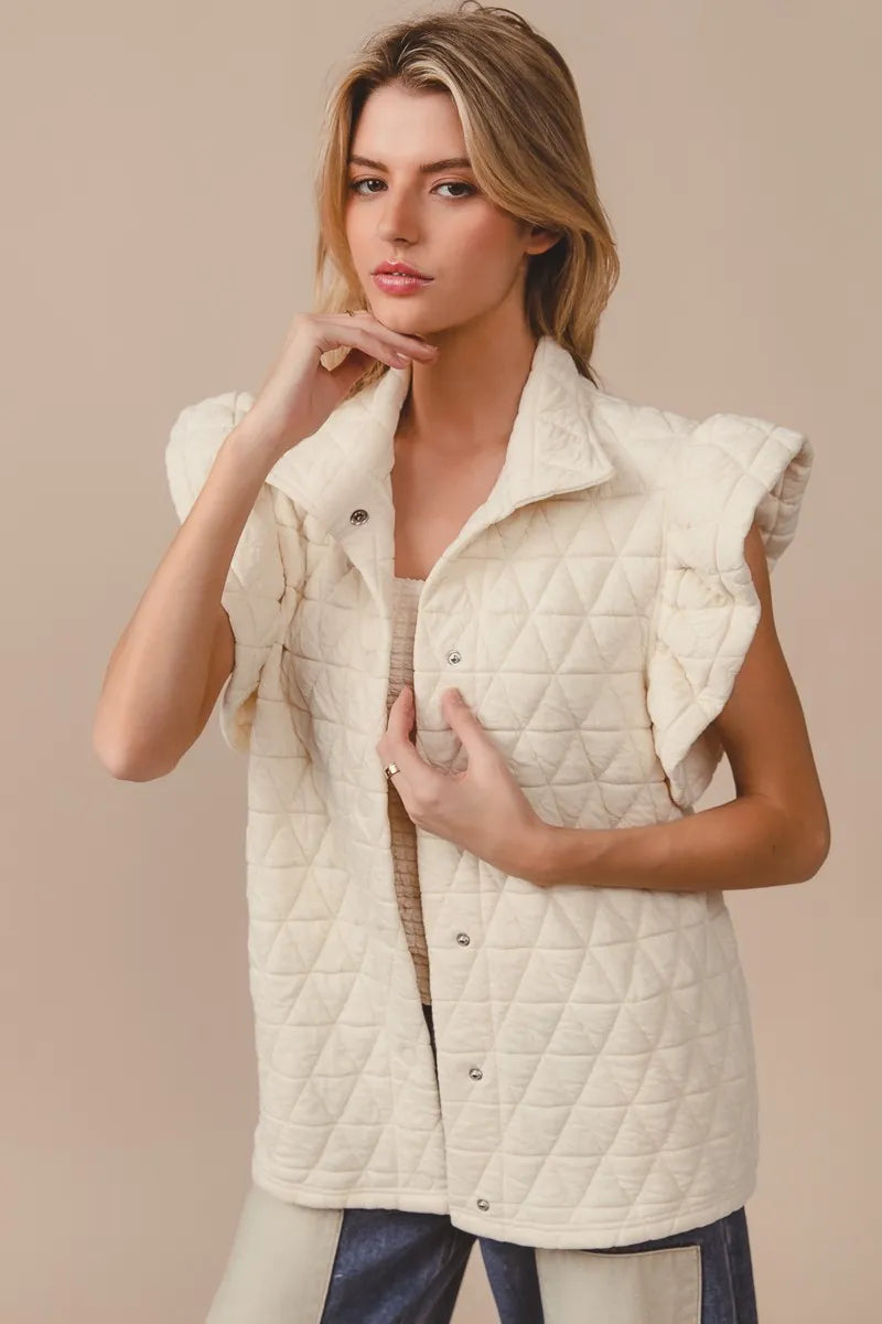 Bibi Quilting Knit Ruffle Sleeve Vest